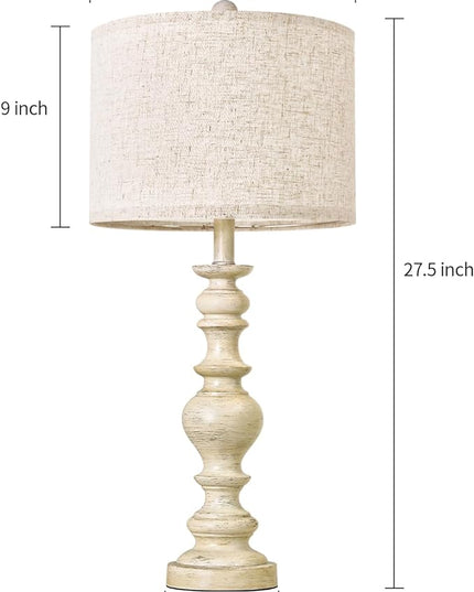 BOBOMOMO Resin 27.5" Farmhouse Lamps for Bedrooms Retro Side Table Lamps Bedside Lamp for Side Nightstand Living Room Off-white（1 Pack） - LeafyLoom