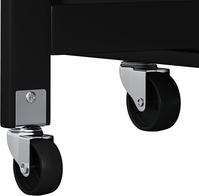 Multi-Functional Kitchen Island Mobile Cart with 2 Door Cabinet,Two Drawers,Spice-Rack,Towel Holder,Wine-Rack,Foldable Rubberwood Table Top,for Dining Room Bar,Black - LeafyLoom