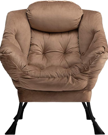 HollyHOME Modern Fabric Large Lazy Chair, Accent Oversized Comfy Reading Chair, Thick Padded Cozy Lounge Chair with Armrest, Steel Frame Leisure Sofa Chair for Living Room, Bedroom, Dorm, Dark Brown - LeafyLoom