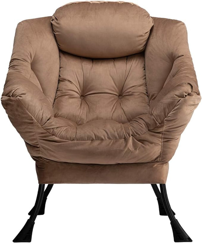 HollyHOME Modern Fabric Large Lazy Chair, Accent Oversized Comfy Reading Chair, Thick Padded Cozy Lounge Chair with Armrest, Steel Frame Leisure Sofa Chair for Living Room, Bedroom, Dorm, Dark Brown - LeafyLoom