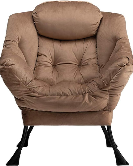 AbocoFur Modern Fabric Large Lazy Chair, Accent Oversized Comfy Reading Chair, Thick Padded Cozy Lounge Chair with Armrest, Steel Frame Leisure Sofa Chair for Living Room, Bedroom, Dorm, Dark Brown - LeafyLoom