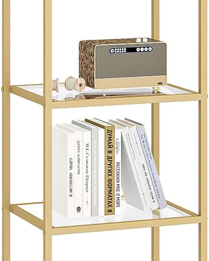 Bookcase Bookshelf, Tempered Glass Bookshelves, Slim Shelving Unit for Bedroom, Bathroom, Home Office, Steel Frame, 6 Tier Gold BC10601G - LeafyLoom