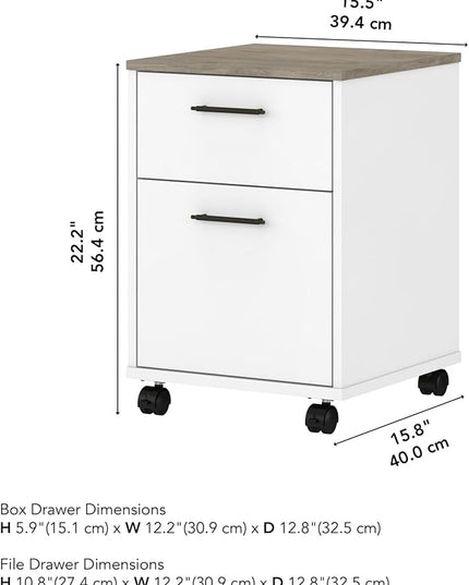 Bush KWF116G2W-03 2-Drawer Mobile File Cabinet Ltr/Lgl Shiplap Gray/Pure White 15.51-Inch - LeafyLoom