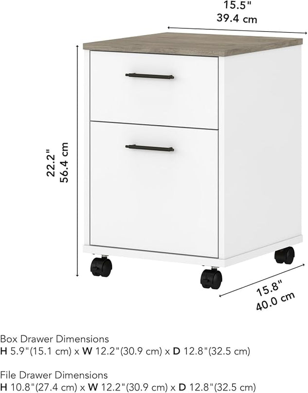 Bush KWF116G2W-03 2-Drawer Mobile File Cabinet Ltr/Lgl Shiplap Gray/Pure White 15.51-Inch - LeafyLoom