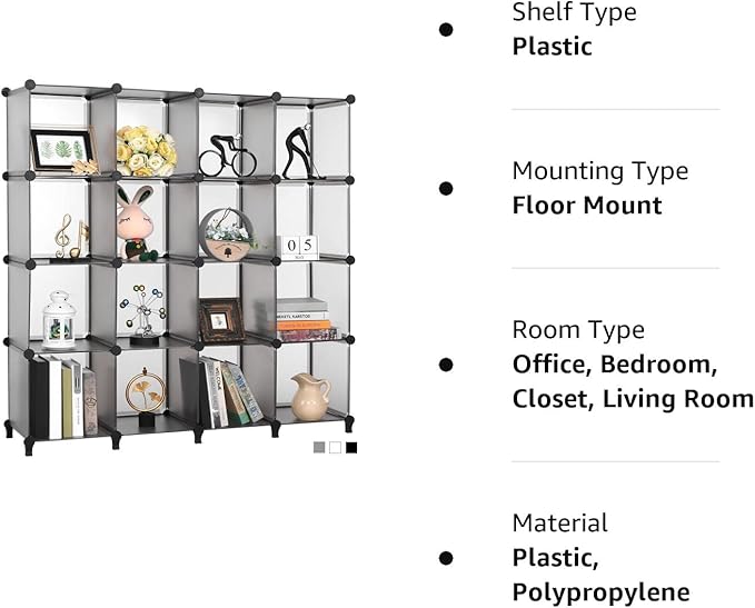 ANWBROAD Cube Storage Organizer, 16-Cube Cubby Shelving Book Shelf Living Room, Closet Clothes organizers, Kids Toys Craft Yarn Storage with Rubber Hammer for Bedroom Office Gray ULCS016H - LeafyLoom