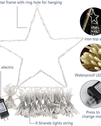 PUHONG Christmas Decoration Star Lights Outdoor,320 LED 16.4Ft Christmas String Lights[8 Modes & Waterproof] for Halloween Xmas New Year Holiday(Iron) (White) PUHONG