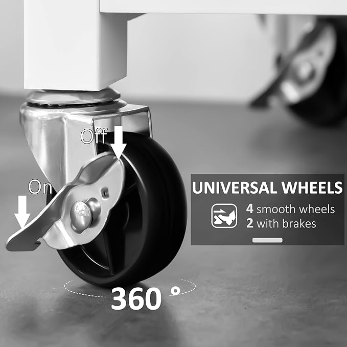 HOMCOM Kitchen Island Rolling Utility Trolley Cart with 2 Drawers Stainless Steel Top - White - LeafyLoom