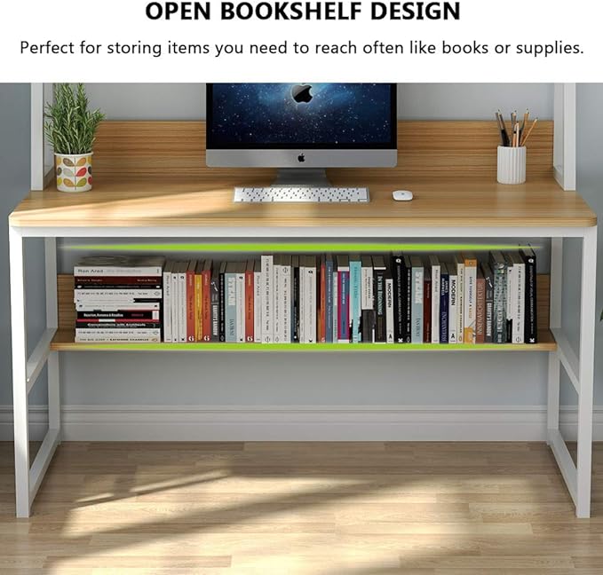 Tribesigns Computer Desk with Hutch, 47 inches Home Office Desk with Space Saving Design with Bookshelf for Small Spaces (Light Walnut, 47) - LeafyLoom