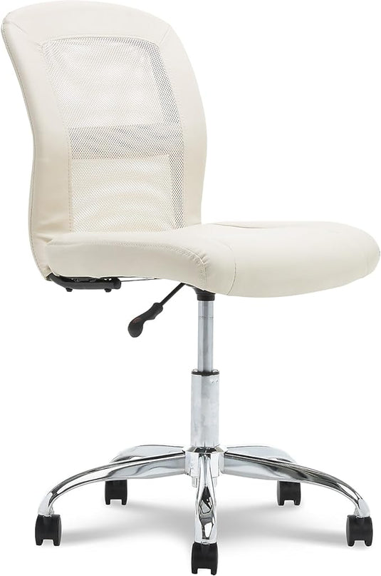 Serta Essential Armless Desk Chair Small TaskChair with Wheels, Breathable Mesh Back, SertaQuality Foam Cushion Seat for Comfort, Functional, Lightweight and Versatile, Task, Cream White - LeafyLoom