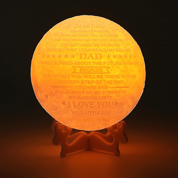 Personalized Bonus Step Father Gifts for SeniorsCool 3D Moon Lamp,Thank You Gifts Moon Decor for Best Dad from Daughter and Son,Moon Lights for Bedroom Birthday Gifts for Dad - LeafyLoom