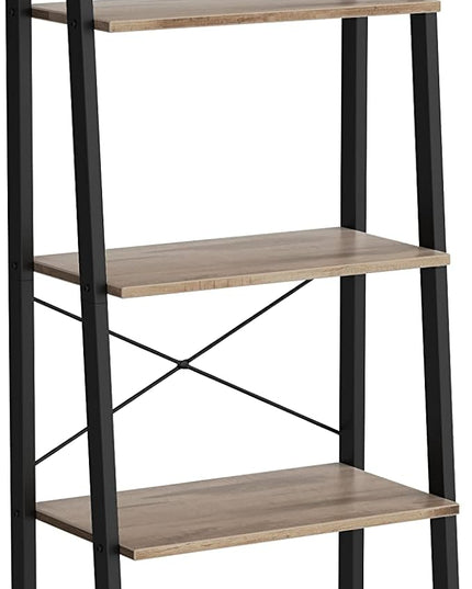 VASAGLE Ladder Shelf, 5-Tier Bookshelf, Storage Rack, Bookcase with Steel Frame, for Living Room Home Office, Kitchen, Bedroom, Industrial Style, Camel Brown + Black - LeafyLoom