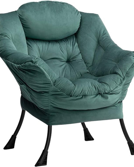 HollyHOME Modern Fabric Large Lazy Chair, Accent Oversized Comfy Reading Chair, Thick Padded Cozy Lounge Chair with Armrest, Leisure Sofa Chair for Living Room, Bedroom, Dorm, Dark Atrovirens - LeafyLoom
