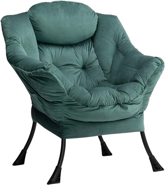 HollyHOME Modern Fabric Large Lazy Chair, Accent Oversized Comfy Reading Chair, Thick Padded Cozy Lounge Chair with Armrest, Leisure Sofa Chair for Living Room, Bedroom, Dorm, Dark Atrovirens - LeafyLoom