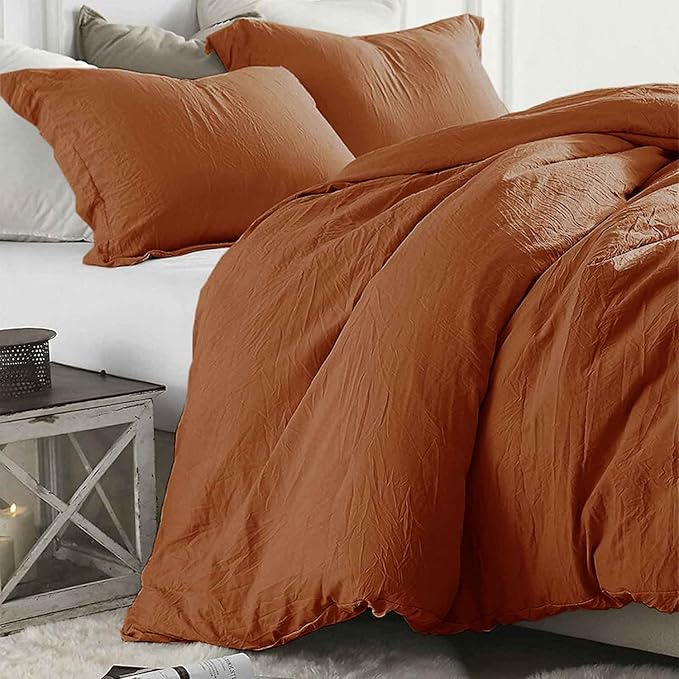 Burnt Orange King Comforter Set - 3 Piece Aesthetic Modern Terracotta Bedding Set - All Season Soft & Lightweight Microfiber Down Alternative Comforter Bed Set with 2 Pillow Shams for Women Men - LeafyLoom