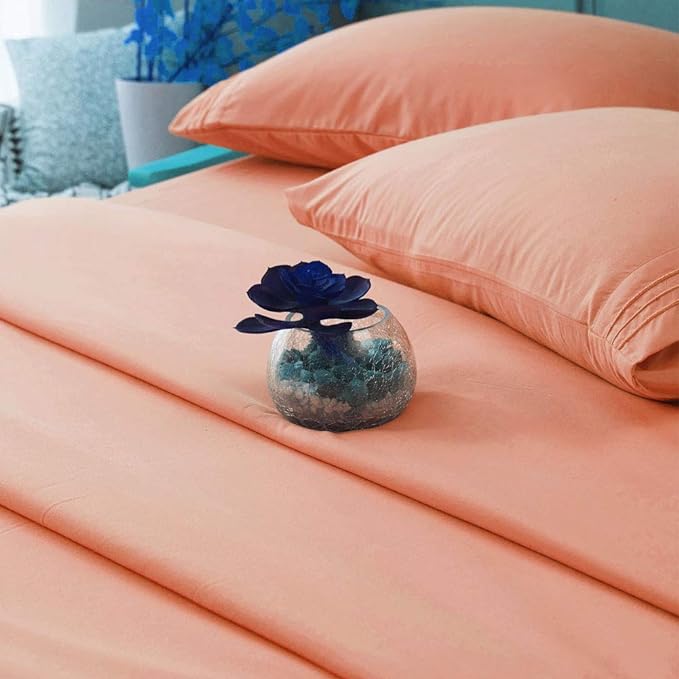 SONORO KATE Bed Sheet Set Super Soft Microfiber 1800 Thread Count Luxury Egyptian Sheets 16-Inch Deep Pocket，Wrinkle -4 Piece (Coral, King) - LeafyLoom