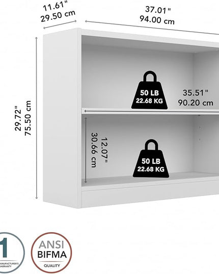 Bush Furniture Universal Small 2 Shelf Bookcase in White, Low Bookshelf for Living Room, Personal Home Office, or Professional Workspace - LeafyLoom