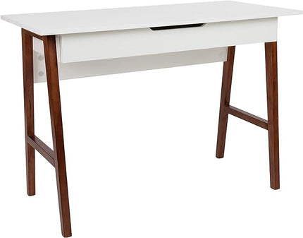 Flash Furniture Darla Computer Desk - White Home Office Desk with Storage Drawer - 42" Long Writing Desk for Bedroom - LeafyLoom