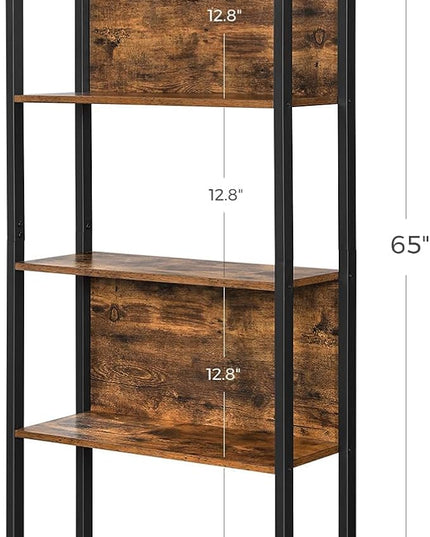 VASAGLE 5-Tier Bookshelf, Book Shelf, Industrial Bookcase, with Steel Frame, for Living Room, Home Office, Bedroom, 9.4 x 24.4 x 65 Inches, Rustic Brown and Black ULLS025B01 - LeafyLoom