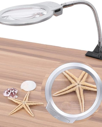 LED magnifying lamp, table magnifying glass, magnifying glass lighting lens with flexible gooseneck, for bed lamp, tattoo, manicure, makeup, eyelashes, suitable for crafts, - LeafyLoom