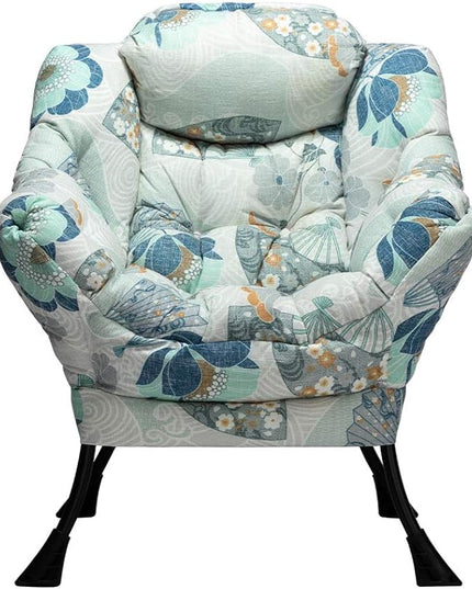 HollyHOME Modern Fabric Large Lazy Chair, Accent Oversized Comfy Reading Chair, Thick Padded Cozy Lounge Chair with Armrest, Steel Frame Leisure Sofa Chair for Living Room, Bedroom, Dorm, Fan Print - LeafyLoom