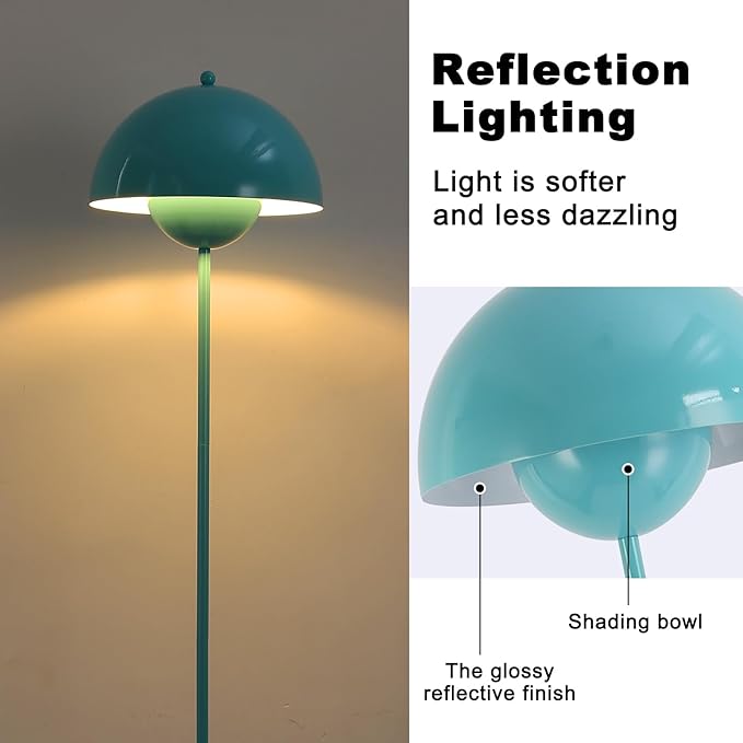 COSYLUX Modern Floor Lamp for Living Room, Industrial Tall Standing Lamp for Bedroom, Metal Shade Reflecting Light reading Floor Lamp for Office, Nursery Room, Corner(Turquoise green) - LeafyLoom