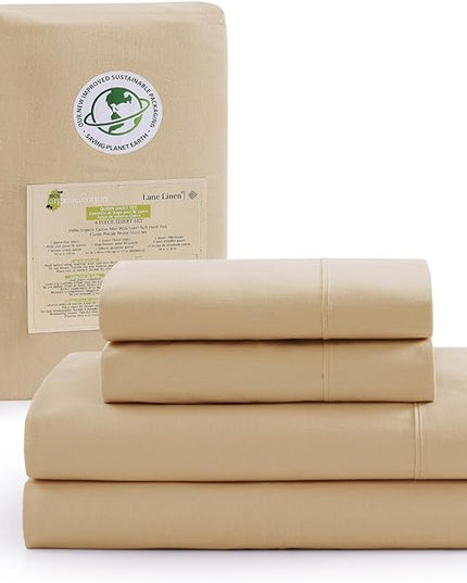 LANE LINEN Twin Size Bed Sheets, 100% Organic Cotton Twin Sheet Set, 3Pc Sheets for Twin Bed, Soft Cooling Twin Bed Sheets Boys, Hotel Style Sheets & Pillowcases Set, Deep Pocket Sheets - Linen - LeafyLoom
