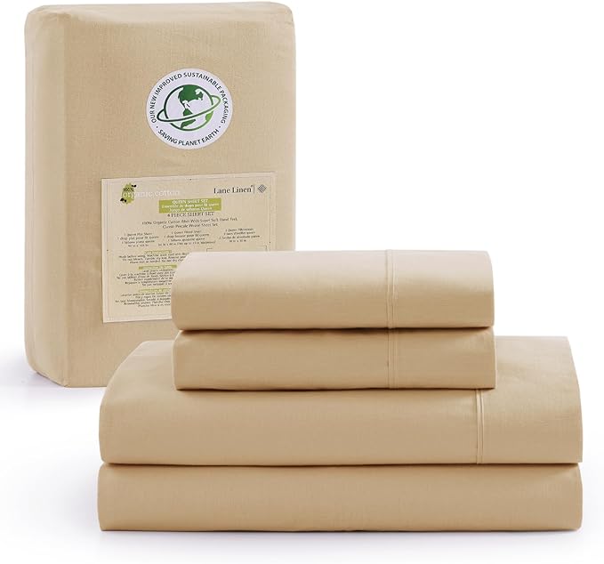 LANE LINEN Twin Size Bed Sheets, 100% Organic Cotton Twin Sheet Set, 3Pc Sheets for Twin Bed, Soft Cooling Twin Bed Sheets Boys, Hotel Style Sheets & Pillowcases Set, Deep Pocket Sheets - Linen - LeafyLoom