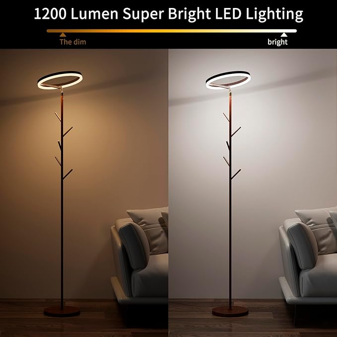 Innovative Floor Lamp, Floor Lamps for Living Room with Coat Rack, Floor Lamps with Stepless Adjust Color Temperatures & Brightness, Remote Control and Touch Control - LeafyLoom