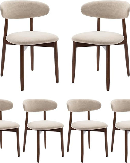COLAMY Wooden Dining Chairs Set of 6, Modern Fabric Upholstered Kitchen Side Chairs, Farmhouse Dining Room Chair with Foot Pegs, Beige - LeafyLoom