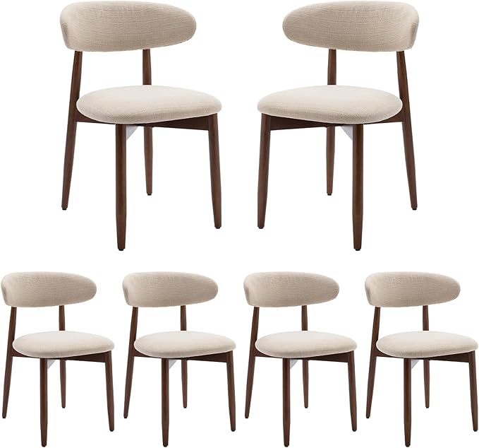 COLAMY Wooden Dining Chairs Set of 6, Modern Fabric Upholstered Kitchen Side Chairs, Farmhouse Dining Room Chair with Foot Pegs, Beige - LeafyLoom