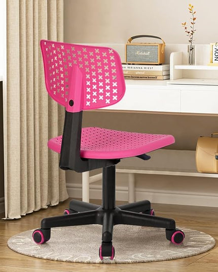 Desk Chair Armless Cute Office Chair, Low Back Rolling Home Office Task Chair Adjustable Swivel Study Chair for Girls Teens Adults Children Kids, Pink - LeafyLoom