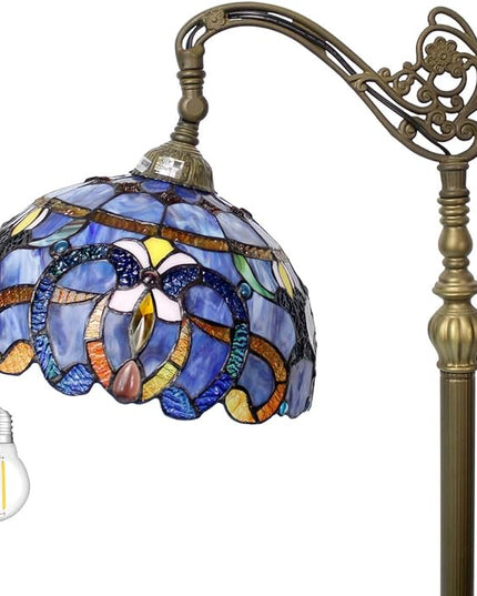 WERFACTORY Tiffany Floor Lamp Blue Purple Cloud Stained Glass Arched Lamp 12X18X64 Inches Gooseneck Adjustable Corner Standing Reading Light Decor Bedroom Living Room S558 Series - LeafyLoom