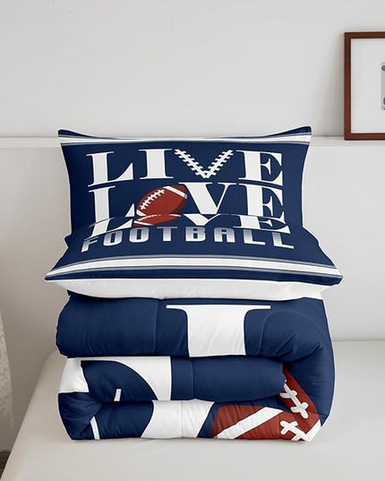 Rugby Sports Bedding Set Full Size Football Comforter Set for Kids Boys Girls Decor Soccer Ball Game Comforter Microfiber American Football Player Duvet Set Bedroom Quilt Set - LeafyLoom