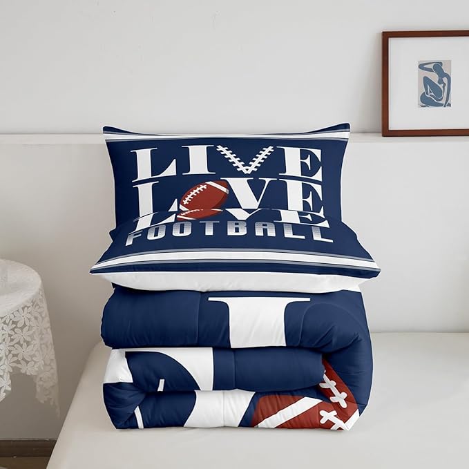 Rugby Sports Bedding Set Full Size Football Comforter Set for Kids Boys Girls Decor Soccer Ball Game Comforter Microfiber American Football Player Duvet Set Bedroom Quilt Set - LeafyLoom