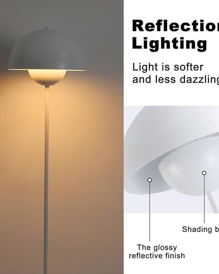 Modern Floor Lamp for Bedroom, 63'' Industrial Corner Floor Lamp for Living Room, Metal Arched Shade Tall Standing Lamp for Office, Reflecting Light Reading Floor Lamp, White - LeafyLoom