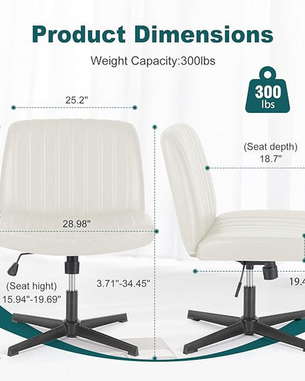 OLIXIS Cross Legged Armless Wide Adjustable Swivel Padded Home Office Desk Chair, Cream - LeafyLoom