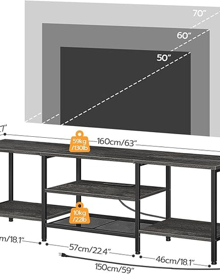 HOOBRO TV Stand with Power Outlets to 75 Inches, TV Console Table with Open Storage Shelves Cabinet, Industrial Media Entertainment Center for Living Room Bedroom, Charcoal Gray and Black BC60DS01 - LeafyLoom