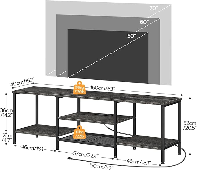 HOOBRO TV Stand with Power Outlets to 75 Inches, TV Console Table with Open Storage Shelves Cabinet, Industrial Media Entertainment Center for Living Room Bedroom, Charcoal Gray and Black BC60DS01 - LeafyLoom