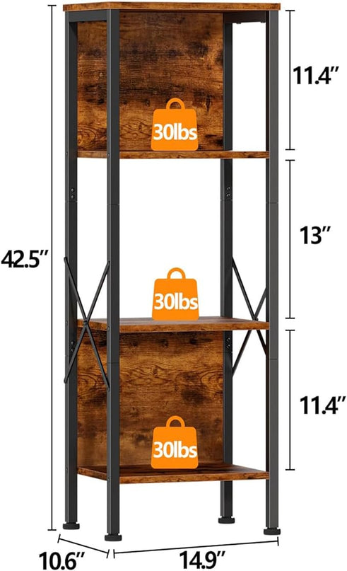 Furologee 4 Tier Small Bookshelf with Back, Short Narrow Bookcase with Shelves, Industrial Freestanding Shelf Units, Metal and Wooden Display Storage Rack for Bedroom, Living Room, Office, Entryway - LeafyLoom