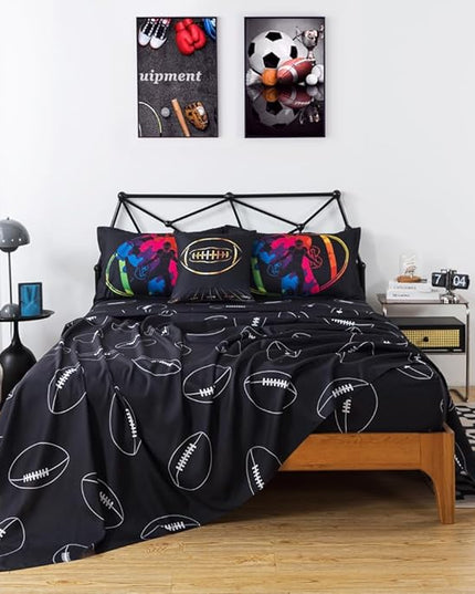 ADASMILE A & S Football Comforter Set Twin for Boys Kids American Football Bedding Set Sports Football Player Comforter with Football Sheets Twin Bed in A Bag Rugby Comforter Sets for Kids Home Decor - LeafyLoom