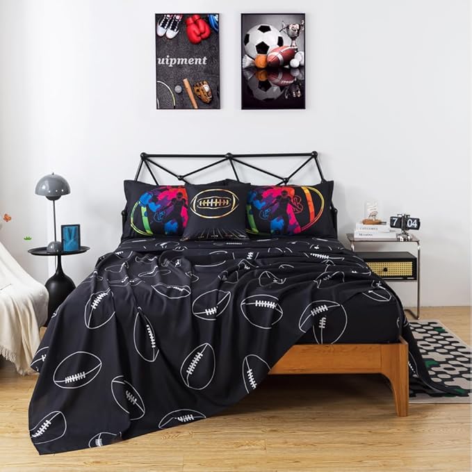ADASMILE A & S Football Comforter Set Twin for Boys Kids American Football Bedding Set Sports Football Player Comforter with Football Sheets Twin Bed in A Bag Rugby Comforter Sets for Kids Home Decor - LeafyLoom