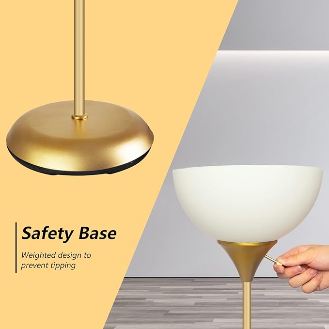 Floor Lamp for Living Room, Standing lamp for Bedroom, Drop-Resistant White Lampshade, Standing Lamp for Bedroom Study Office Hostel Kid’s Room - LeafyLoom