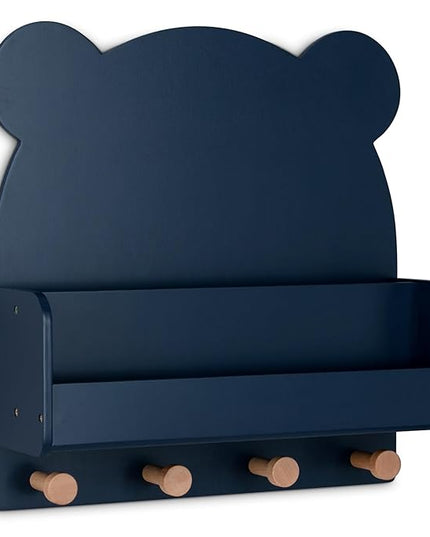 Delta Children babyGap Graham 4-in-1 Convertible Crib with Storage Drawer + Brannan Bear Bookcase with Bins + Brannan Bear Wall Shelf with 4 Hooks, Navy/Light Blue (Bundle) - LeafyLoom