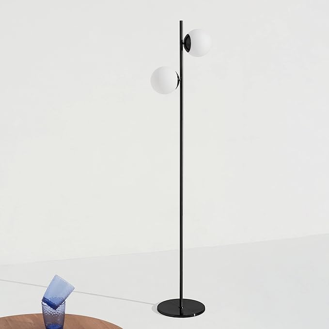 Brightech Sphere - Mid Century Modern 2 Globe Floor Lamp for Living Room Bright Lighting - Contemporary LED Standing Light for Bedrooms & Offices - Black Indoor Pole Light - LeafyLoom