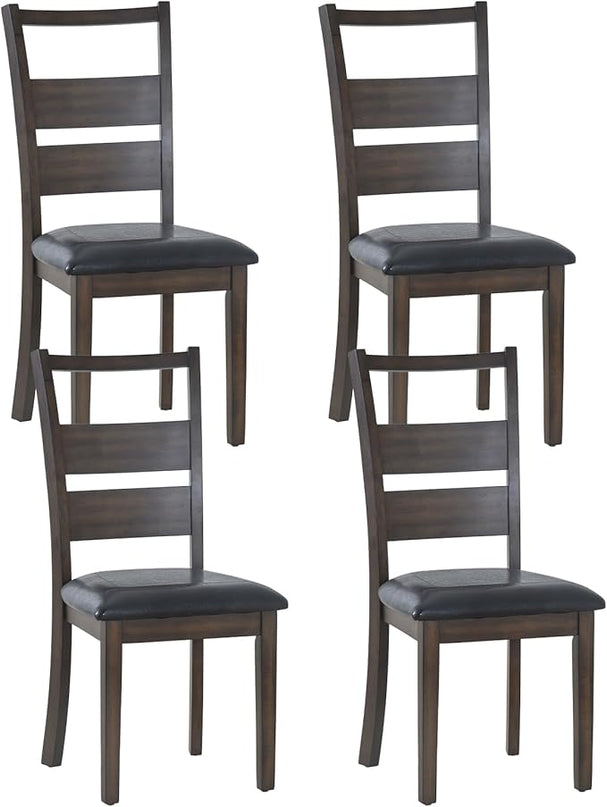 COLAMY Upholstered Dining Chairs Set of 4, PU Leather Dining Room Kitchen Side Chair with Ladder High Back and Adjustable Foot Pegs - Dark Brown - LeafyLoom