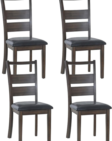 COLAMY Upholstered Dining Chairs Set of 4, PU Leather Dining Room Kitchen Side Chair with Ladder High Back and Adjustable Foot Pegs - Dark Brown - LeafyLoom