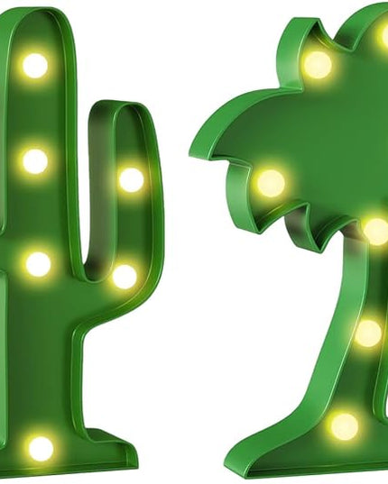 2 Pieces of Hawaiian-Themed Party Decoration Led Lights, Cactus Palm Tree Sign Lights Birthday Carnival Cute Table Decoration, Children's Room Lamp, Bedroom Living Room Gift Decoration - LeafyLoom