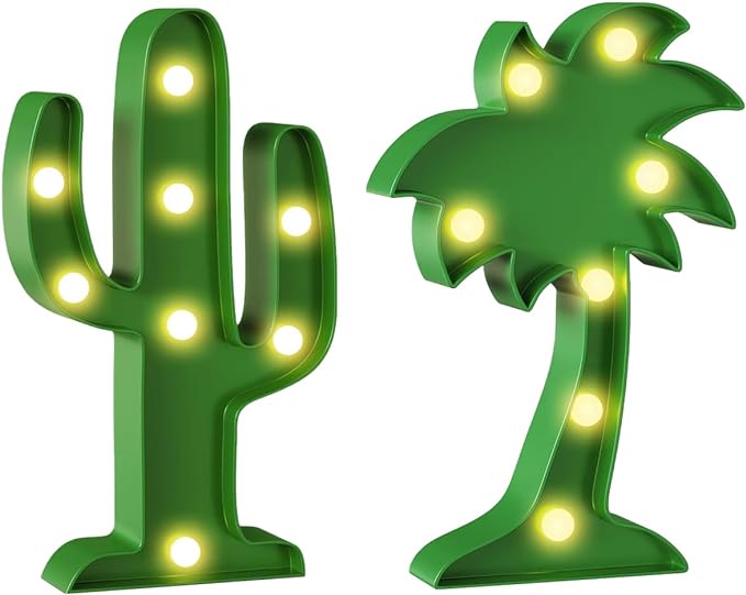 2 Pieces of Hawaiian-Themed Party Decoration Led Lights, Cactus Palm Tree Sign Lights Birthday Carnival Cute Table Decoration, Children's Room Lamp, Bedroom Living Room Gift Decoration - LeafyLoom