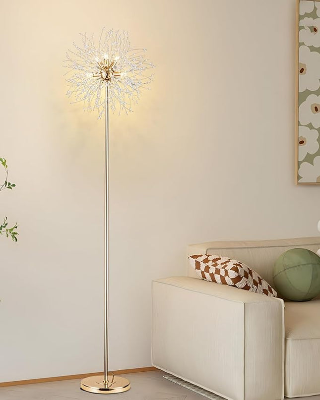 Modern Crystal Floor Lamp (6-Light, 70-Inch, Gold), Standing Lamp with Footswitch, LED Floor Lamp for Living Room, Girls Room, Bedroom, Dresser, Office (Bulbs NOT Included) - LeafyLoom