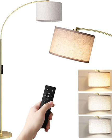 SUNMORY Arc Floor Lamp with Remote,Modern Floor Lamp with Stepless Dimmable Bulb,75″Height Tall Lamp for Living Room with Hanging Drum Shade and Weighted Base.Mid Century Standing Lamp for Bedroom. - LeafyLoom